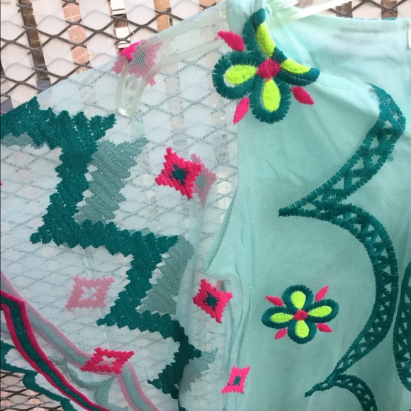 Cat & Jack Turquoise Embroidered Kaftan/Coverup - Picture 3 of 8